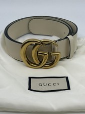 GG Marmont WhiteGUCCl Leather Gold Brass Buckle Belt