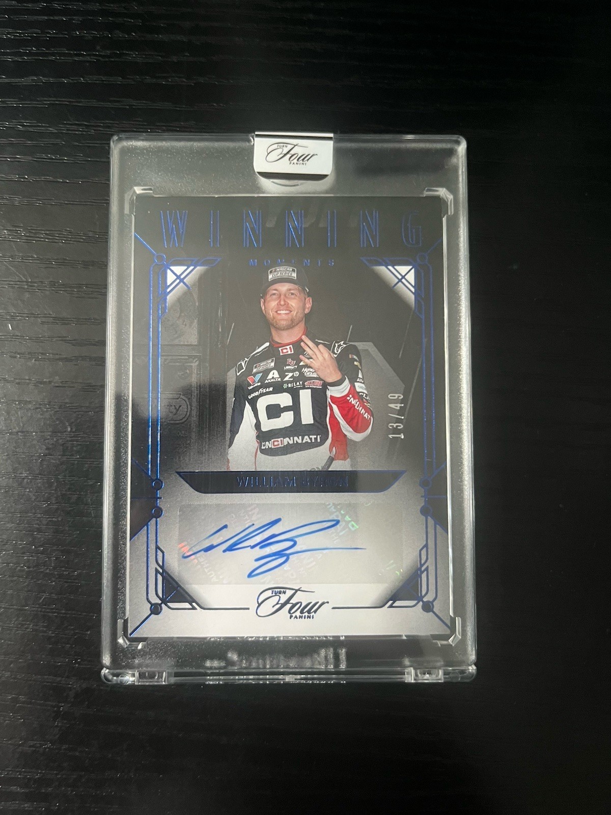 William Byron 2026 Panini Turn Four Winning Moments Blue Auto 13/49 Cincinnati