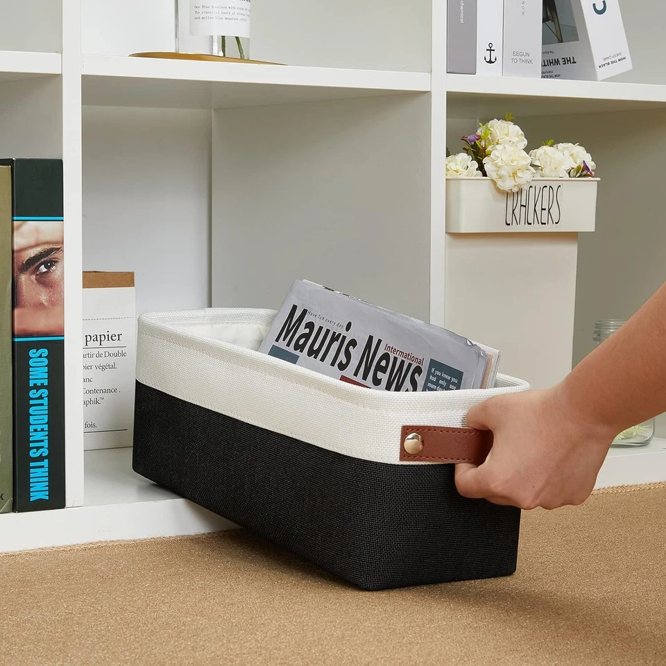 Cesta de almacenamiento de papel higiénico con mango de cuero para parte posterior del inodoro Foto 4 de 4