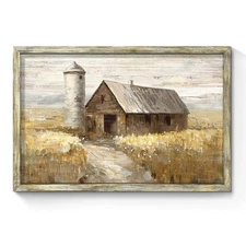 Barn Wall Art Wood Print: Rustic Wheat Fields Framed Picture Rural Farmhouse ...