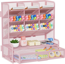 Larger Mesh Desk Organizer with Drawer, Multi-Functional Pen Pencil