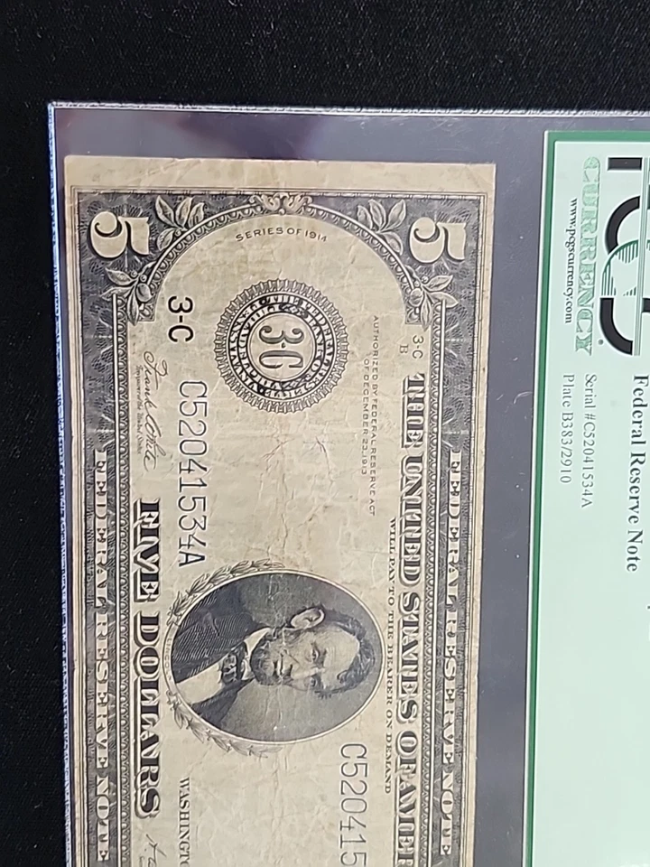 1914 $5 Federal Reserve Note Philadelphia Fr. 855a White/Mellon PCGS 10 VG - Image 2 of 4