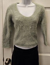 Maglione Vintage Express Angora Capelli di Coniglio Scollo V Y2K Crop Fuzzy Morbido Come Nuovo Taglia S
