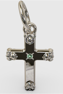 Genuine 9ct 9k White Gold Small Green Peridot Fancy Cross Tiny Pendant / Charm