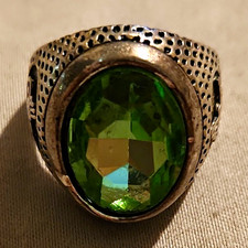 Mens 925 Silver Signet Ring Green Oval Stone ...