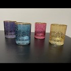 Set of 4 Old Fashioned Bar Glasses Etched Barware Lowball Each Different Color
