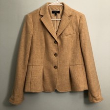 Talbots Brown Wool Tweed Blazer Jacket Size 10 Peplum Hem 3 Button