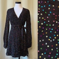 Show Me Your MuMu Phyllis Rainbow Sequin Black Wrap Dress