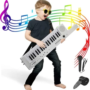 Clavier numérique pour piano QShark 37 Clés, keytar de karaoké portable petit, blanc