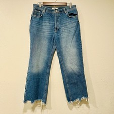 Free People We The Free Maggie Mid Rise Straight Leg Jeans Womens 31 Chewed Hem