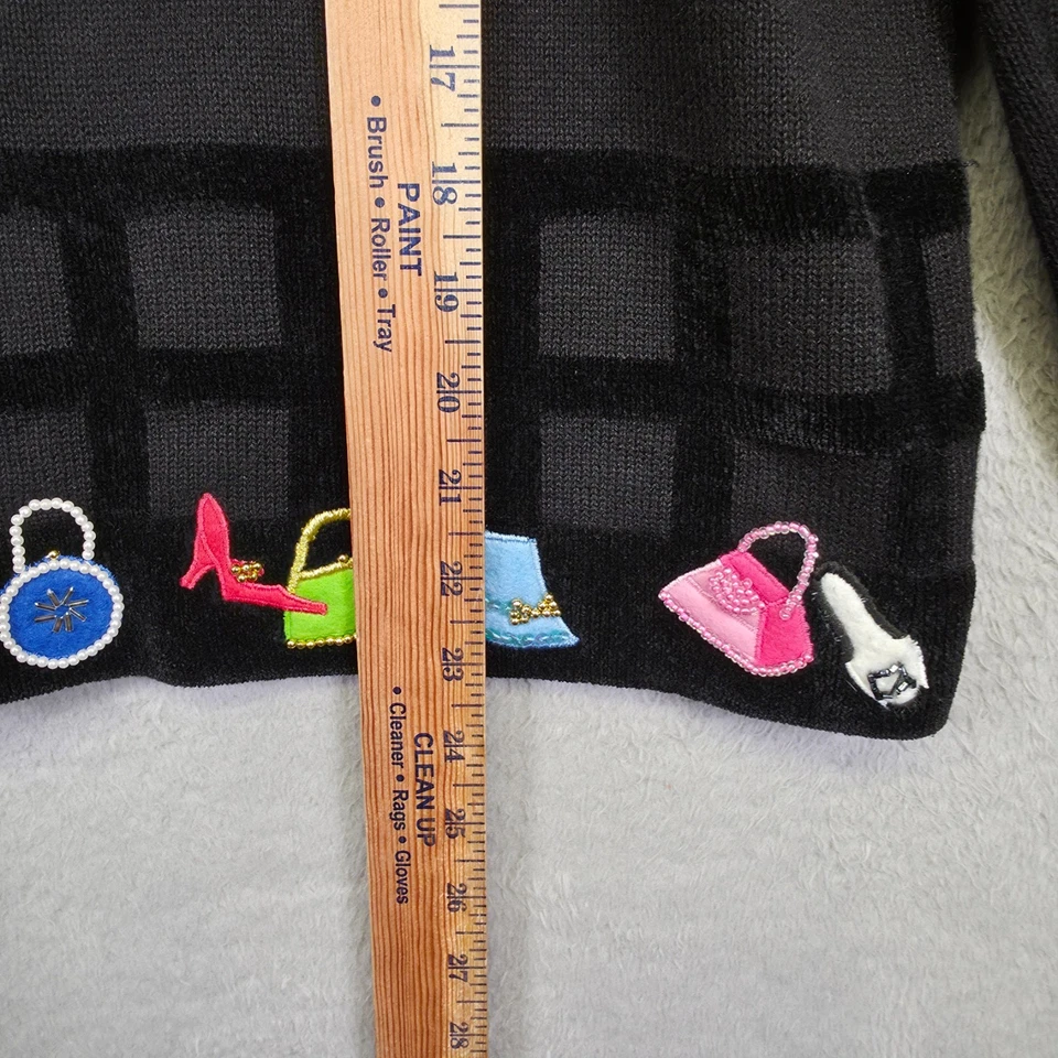 Cárdigan Just B Para Mujer M Negro Lentejuelas Cuentas Ventana Funky Patchwork Suéter Foto 4 de 4