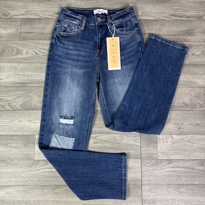NWT RISEN High Rise Distressed Relaxed Straight Leg Jeans Medium Wash sz 1/25