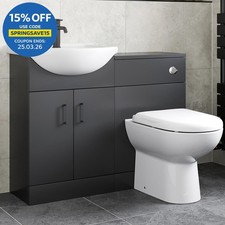 Alpine Black Toilet & Basin Vanity Unit Combination 1050mm