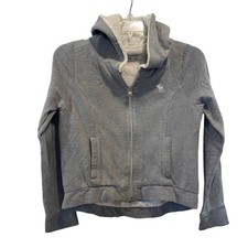 Abercrombie Kids Girls Large Gray Sherpa Lined Full Zip Hoodie Moose Logo Jacket