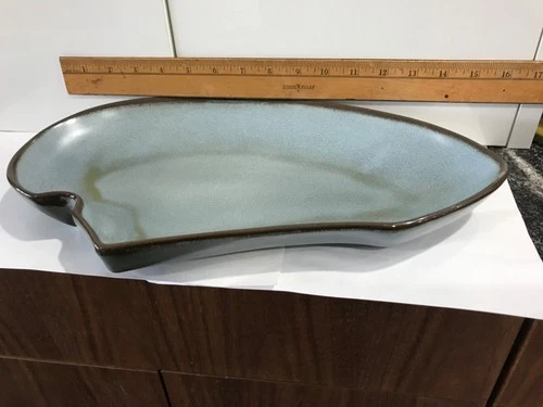 Frankoma Pottery USA Woodland Moss Blue Serving Platter Tray 4P  15" Abstract