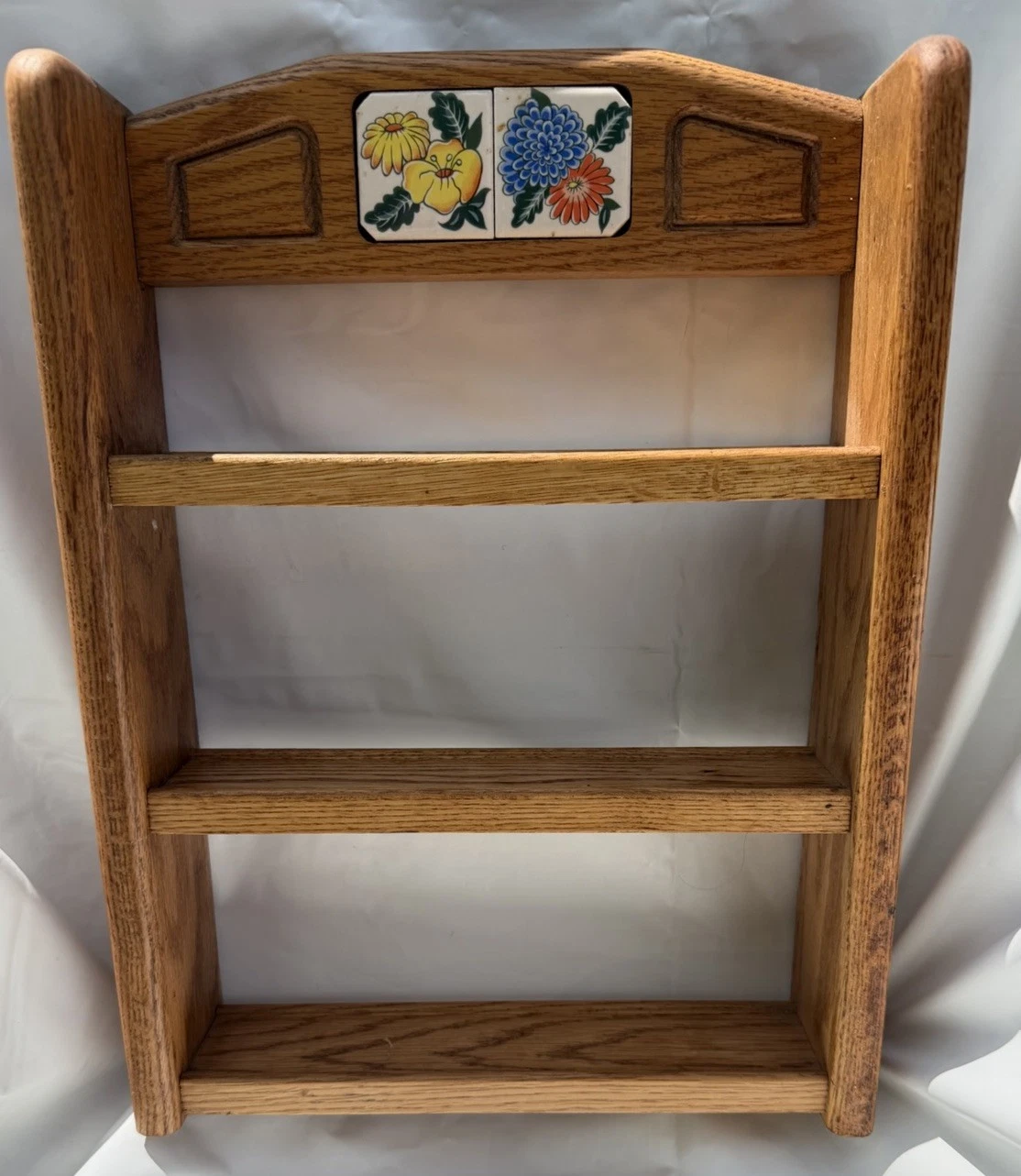 Vintage Spice Rack Floral Tiles 3 Shelves 60's Shabby Chic
