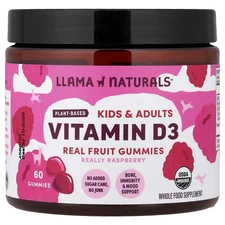 Kids & Adults Plant-Based Vitamin D3, Real Fruit Gummies, Really Raspberry, 60