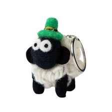 Collectible Knitted Sheep Keyring- Leprechaun Hat