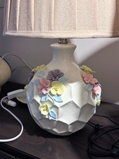 White Gloss Ceramic Floral Table Lamp w/ Round Shade E27 100W 220V