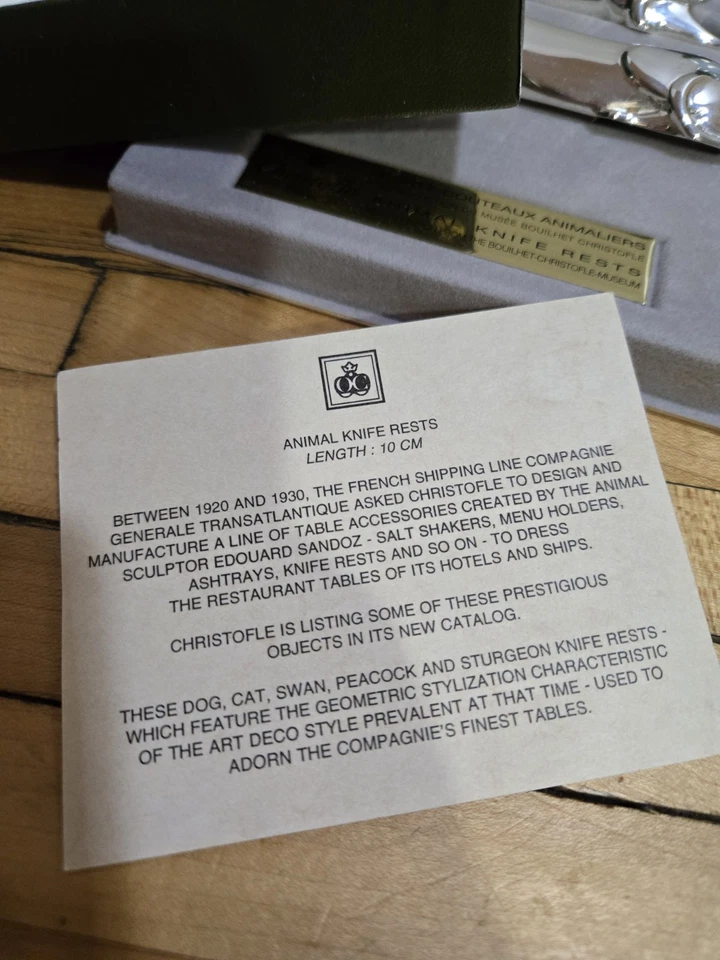 4 Reposapiés de cuchillo Christofle París Francia Francés Plateado Animal Gato Perro Galia Foto 3 de 4