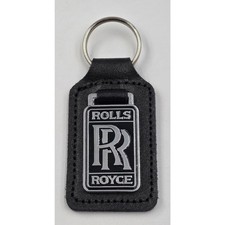Vintage Rolls Royce Black Leather Keychain Made in England Real Hide RR Logo
