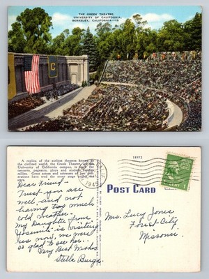 Berkeley CA-California, Greek Theatre University Campus Scene Vintage Postcard