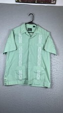 Vintage Guayabera By Haband Shirt Mens Large Green Short Sleeve Button Front
