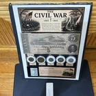 Civil War Coins, Currency And Commerative Stamp Displayed In Historical Poster