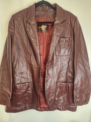  Etienne Aigner Womens Leather Jacket Coat Blazer Burgundy Oxblood Sz 12 Vintage