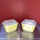 Pair (2) Yellow Pyrex 501B 1 1/2 Cup Refrigerator Dishes w/Glass Lids Vintage