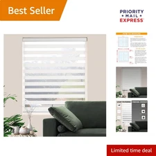 27" White Zebra Shades - Dual Layer Roll-Up Blinds for Living Room Elegance