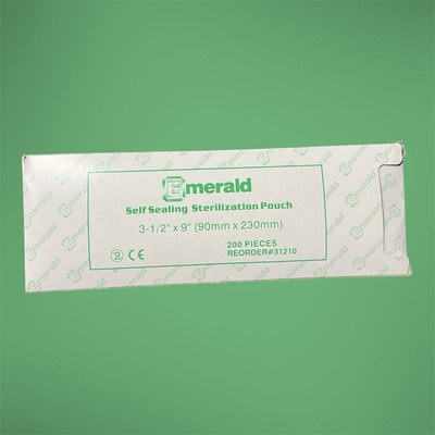 Self Sealing Sterilization Pouches | 3.5 In X 9 In. Emerald, no machine needed 