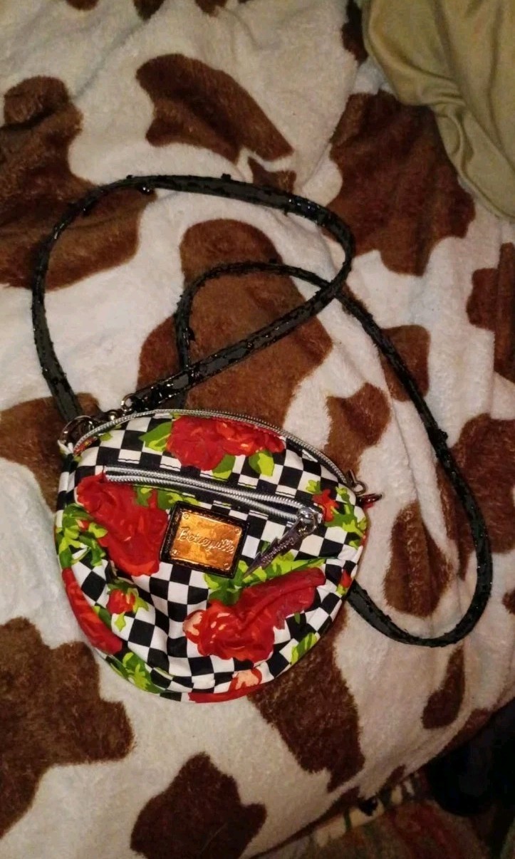Betsey Johnson Round Floral Checkered Crossbody Bag
