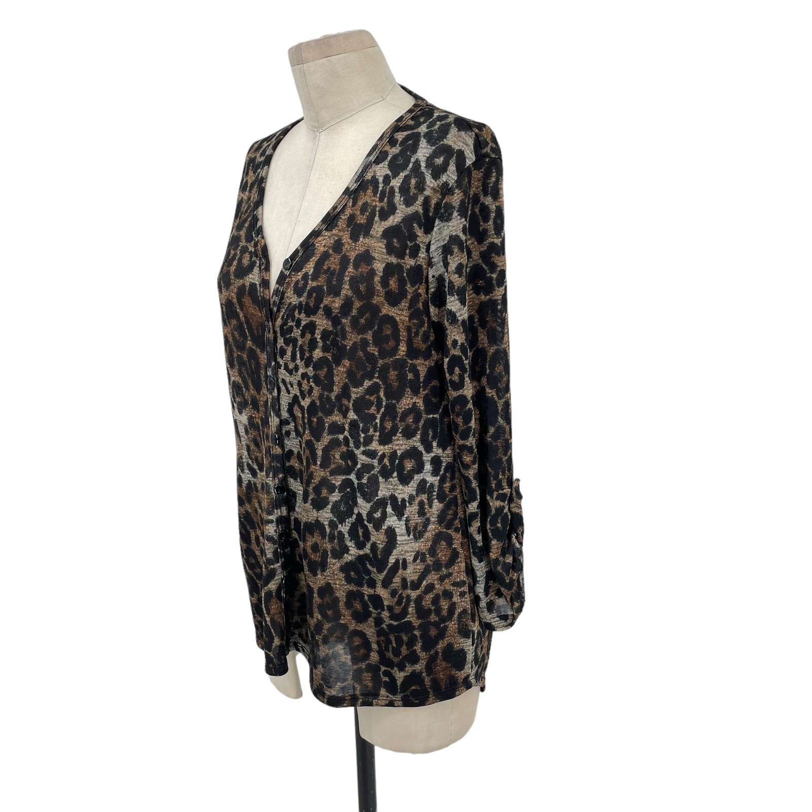 Clara Sunwoo Leopard Print Button Front Roll Tab … - image 4