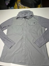 Anetik UltraGuide Shirt Mens Size L Gray Hooded Snap Front Fishing VINT UV UPF
