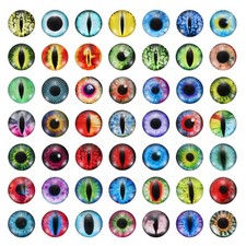 100Pcs 15mm Glass Dragon Eyes Flatback Doll Eyes, Red Green Purple Mixed