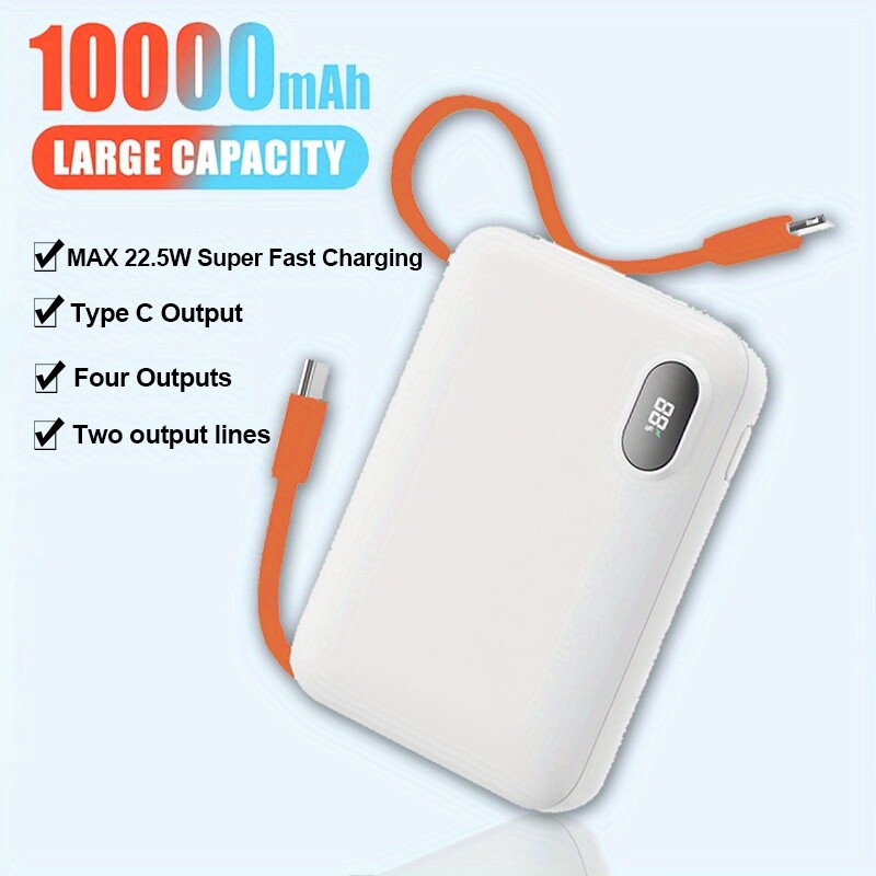 10000mAh Portable Charger with Type-C and USB Outputs for iPhone Backup-image