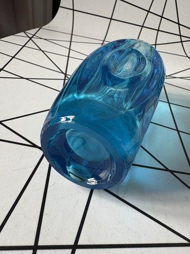 Sklo Union Rosice "Lens" Vase Rudolf Schrötter, Blue, Czech Midcentury 6” - Picture 11 of 14