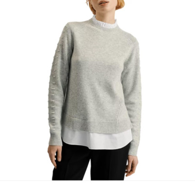 TED BAKER LISSIAH Bobble Detail Layered Shirt Hem Knitted Sweater MSRP$249