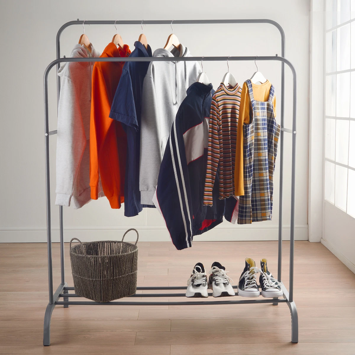 Moda Dual Clothing Rail Rack 110cm Heavy Duty Garment Hanging Grey