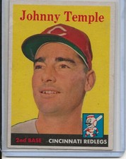 1958 Topps Baseball Card Johnny Temple 2nd Base Cincinnati Reds Near Mint # 205