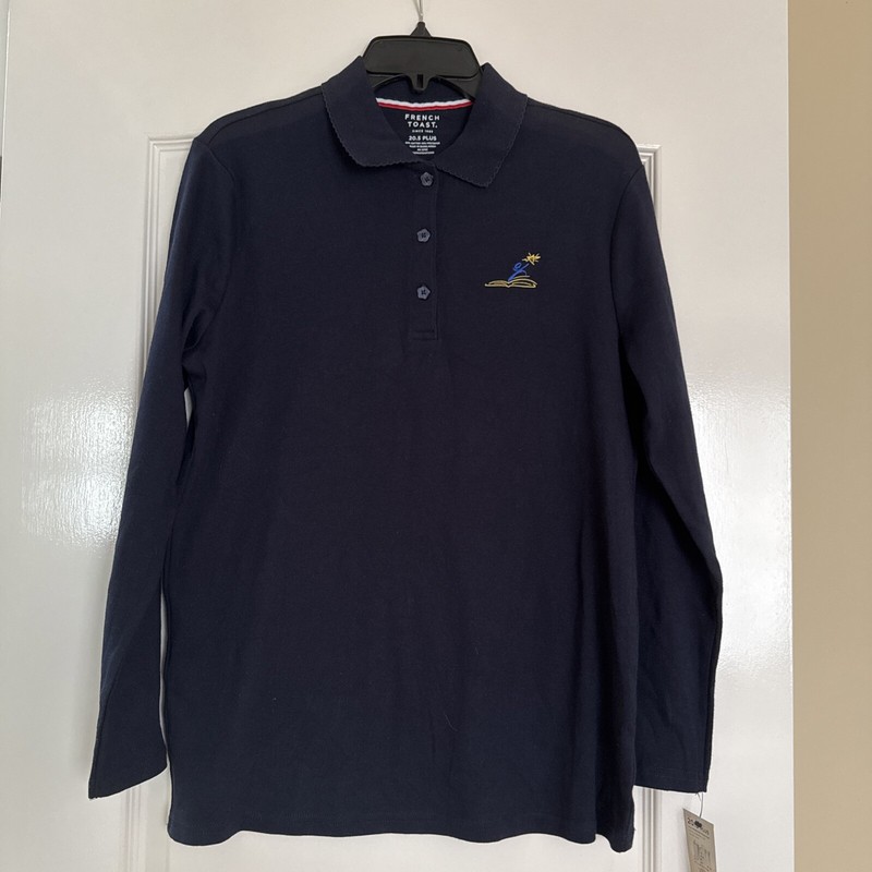 French Toast Gls Uniform Long Sleeve Picot Collar Navy Blue Interlock Polo 20.5