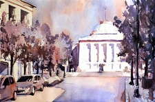 North Carolina state capitol building.  Watercolor painting Raleigh (print)