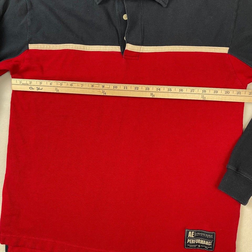 Vintage American Eagle Rugby Shirt Mens Medium Red Blue Heavy Y2K