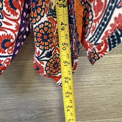 Maxi abito donna Tolani rosso viola multi stampa seta scollo a V senza maniche boho M - Foto 6 di 10