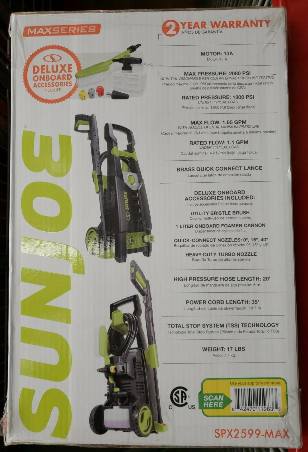 Sun Joe SPX2599-MAX 2080 PSI Electric 