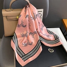 100% Silk Scarf Women Fashion Pink Zebra Kerchief Headscarf Tied Bandana 68*68cm