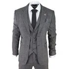 Mens Classic 3 Piece Suit Prince Of Wales Check Grey Tailored Fit