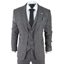 Mens Classic 3 Piece Suit Prince Of Wales Check Grey Tailored Fit