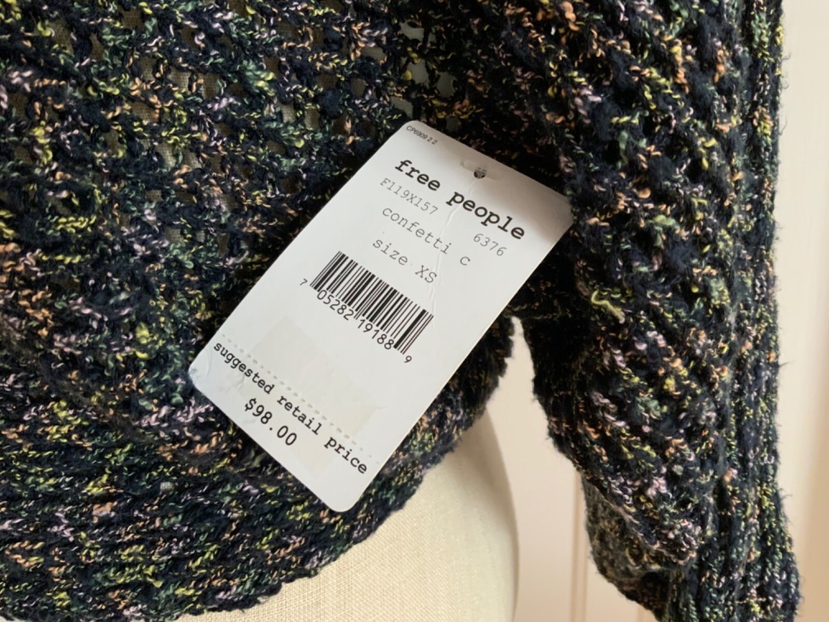 NWT Free People Confetti Knitted Pullover Boat Neck Sweater New XS